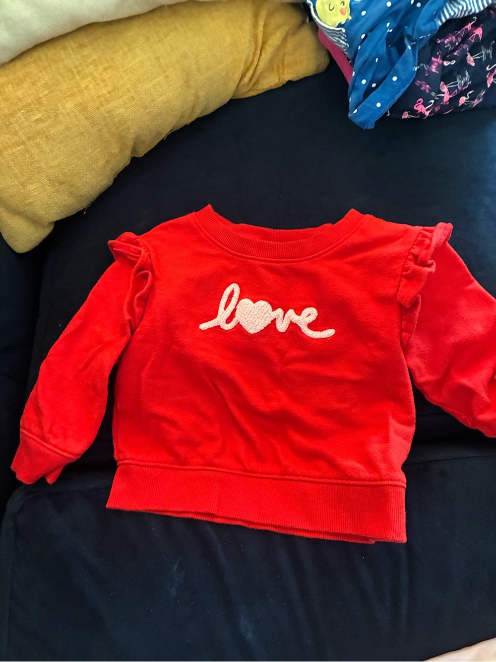 Cat & Jack Red 'Love' Chenille Flutter-Sleeve Sweatshirt